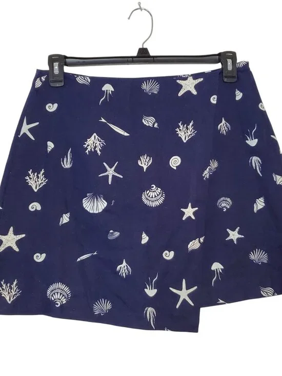 A New Day Navy Blue Skort With White Seashell Print Size 10 Side Zipper Closure - Picture 3 of 10